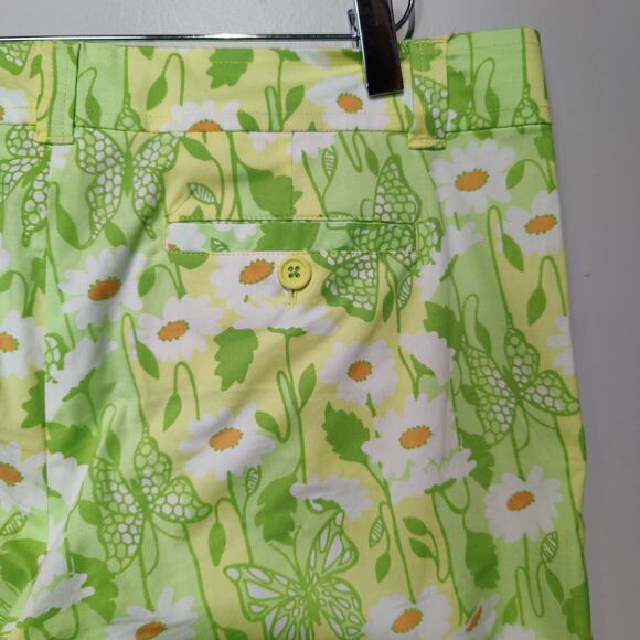 Lilly Pulitzer White Label Sz 10 Green Butterfly Daisy Pedal Pushers Capri Pants - Picture 6 of 7